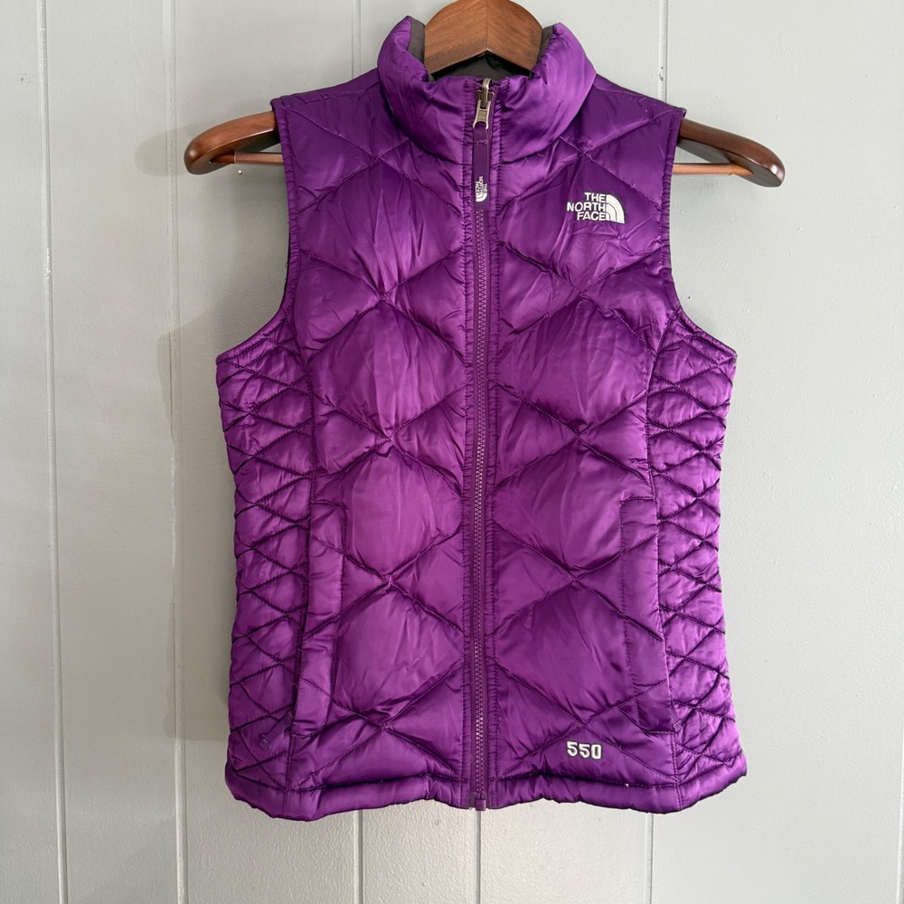 The North Face 550 Down Puffer Vest Girls Med 10/12 Purple Gorpcore Granola Girl